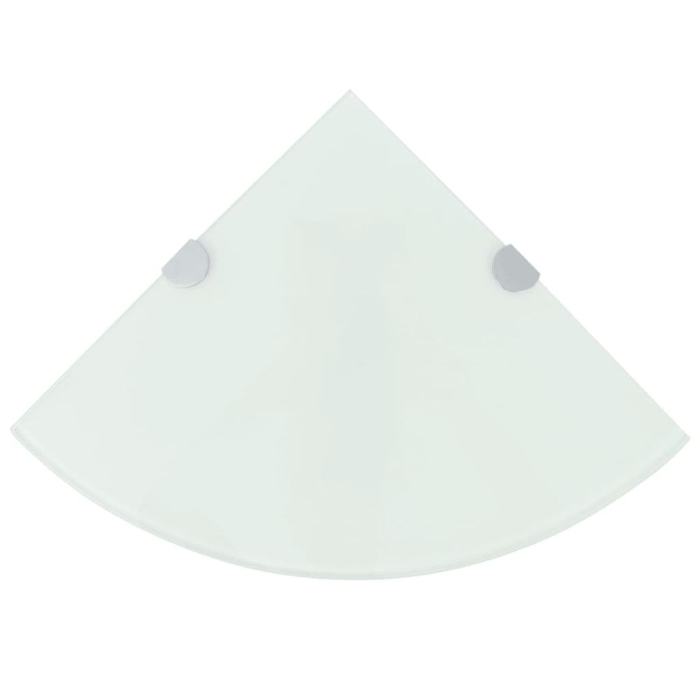 Vidaxl Rohové poličky z bieleho skla s chrómovanými úchytkami 35x35 cm 2 ks